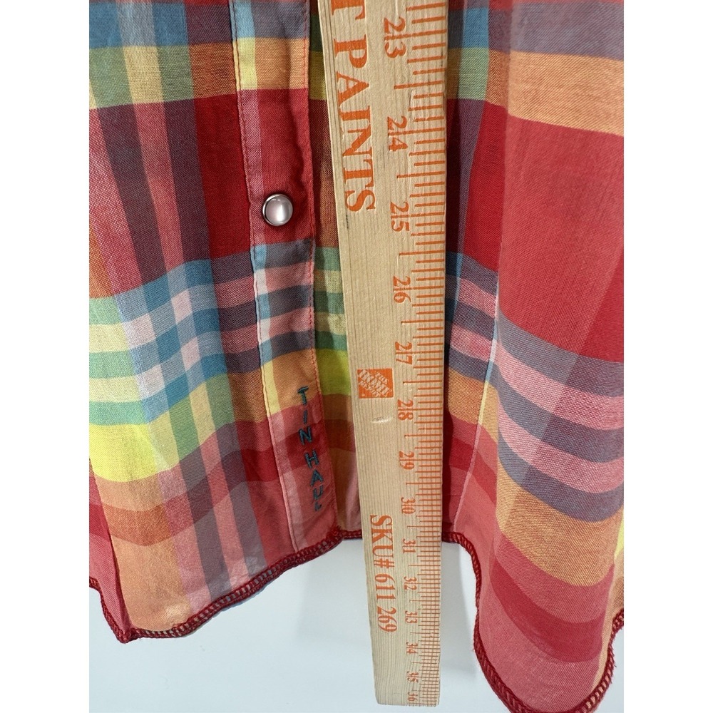 Tin Haul Western Plaid Snap Button Shirt Womens L Bright Neon Rodeo Cowgirl AA12 - Picture 7 of 12